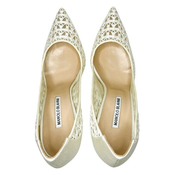 Manolo Blahnik BB 105 White Lace Satin Pumps Bridal Heels Size 41 Made in Italy - Picture 9 of 12